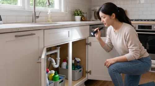 Allison checking a digital humidity gauge in her Metro Atlanta home
