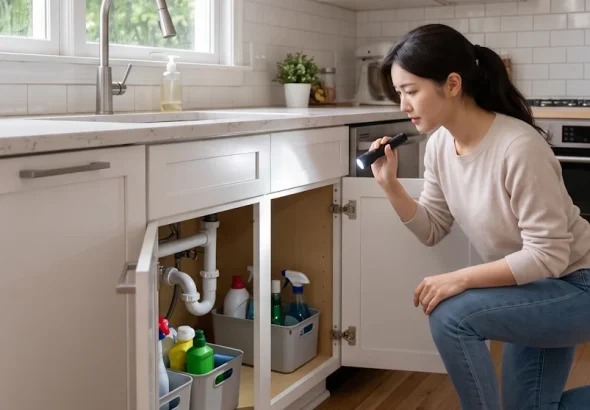 Allison checking a digital humidity gauge in her Metro Atlanta home