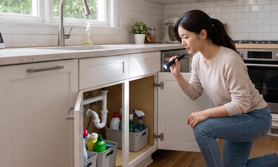 Allison checking a digital humidity gauge in her Metro Atlanta home